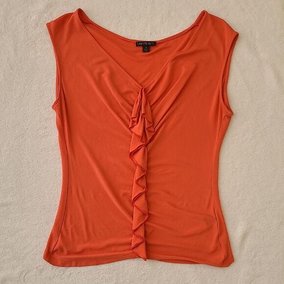Lafayette 148 New York Silk Orange Salmon Ruched Sleeveless Tank Top Small Ruffl - Picture 1 of 7